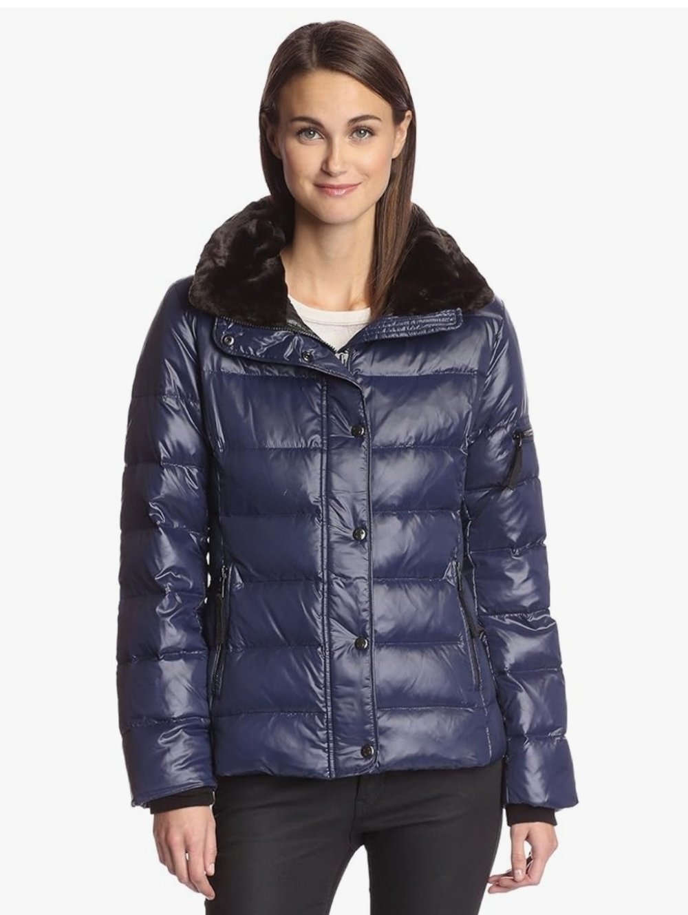 S 13 Mercer Quilted Puffer‎ With Faux Fur Collar Blue